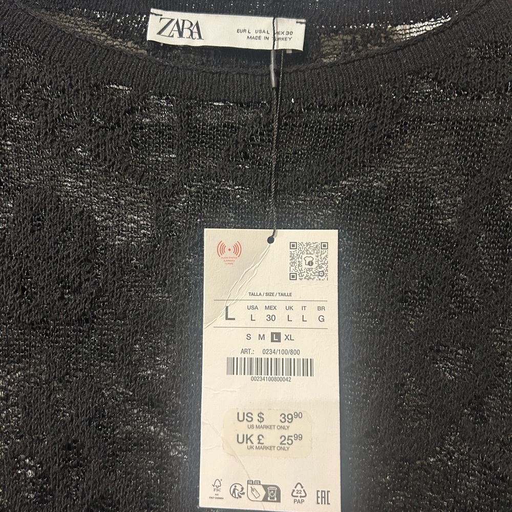 ZARA Black Open-Weave Knit Top